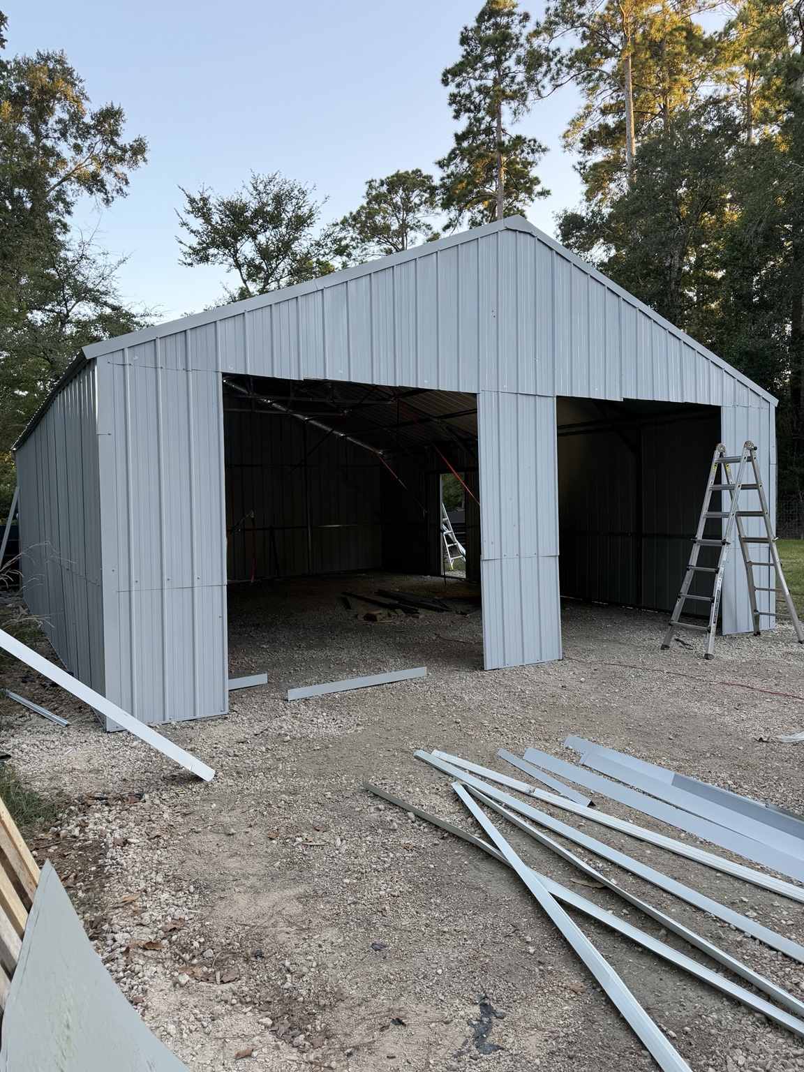 Large metal building nearing completion